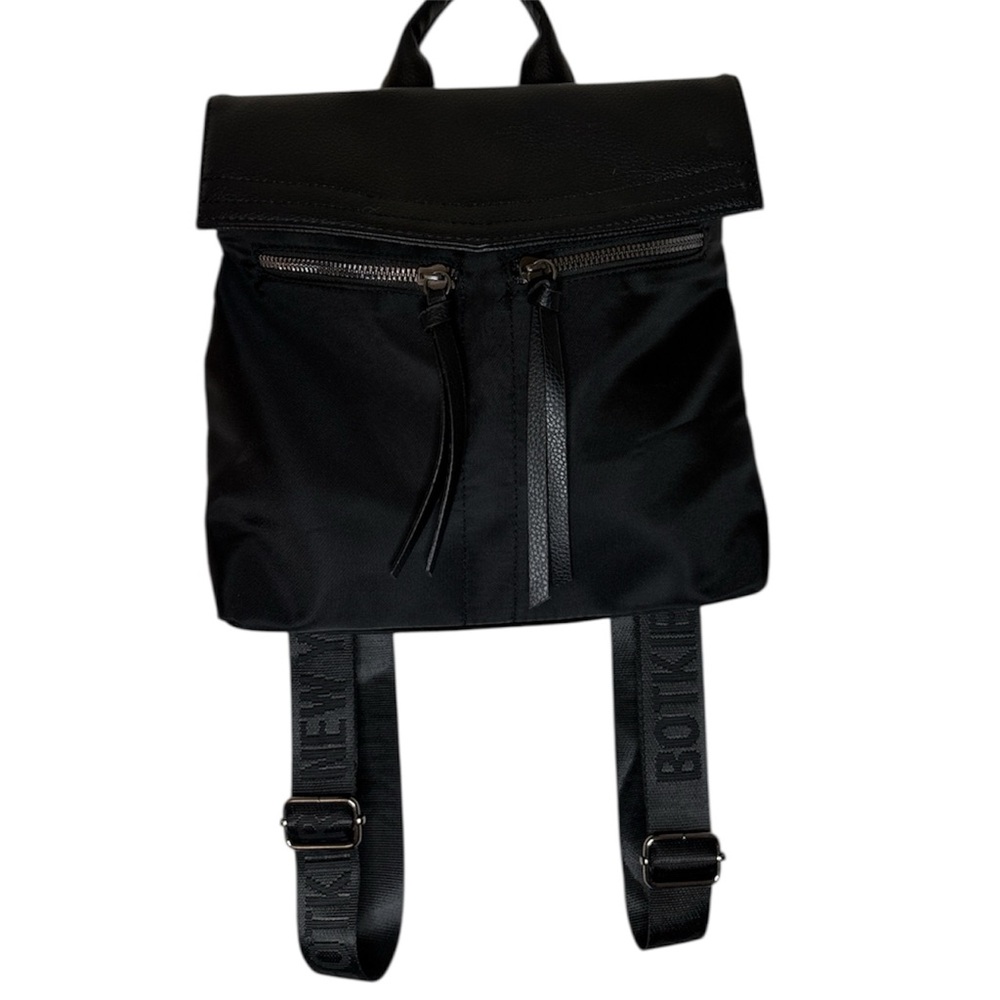 Botkier New York Small Black Backpack Leather Nylon Straps Zipper Pockets NWOT